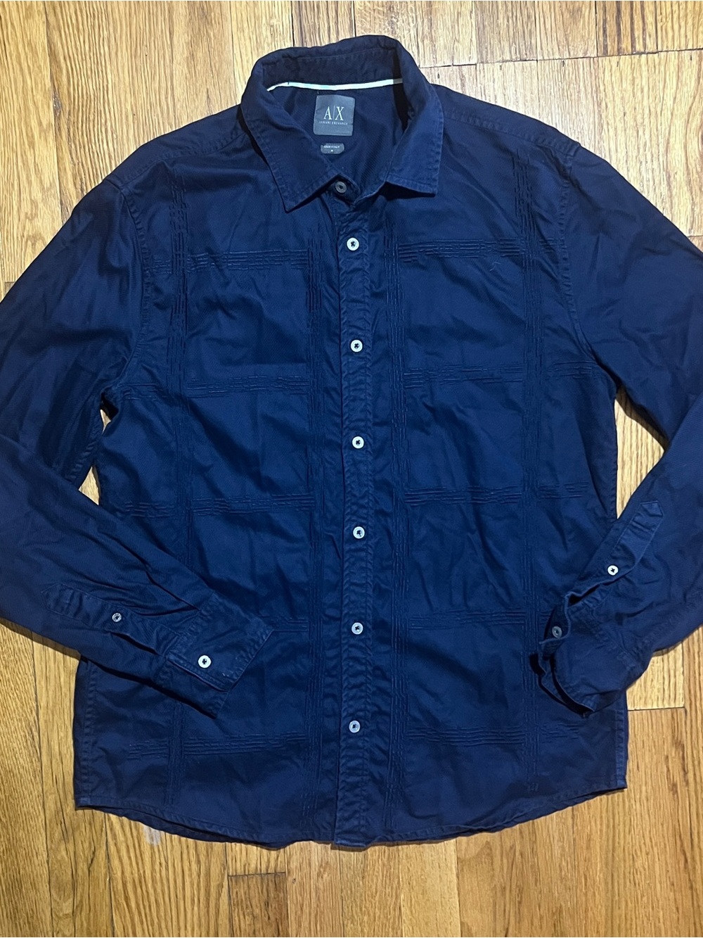 Armani Exchange Mens M Solid Woven LS Button-Up Collar Shirt Embossed Textured